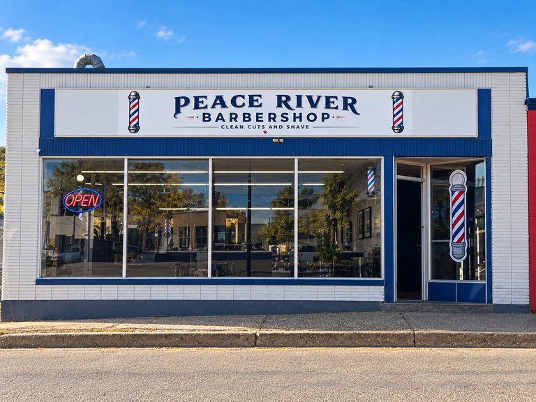 Peace River Barbershop storefront, photograph enhanced for clarity